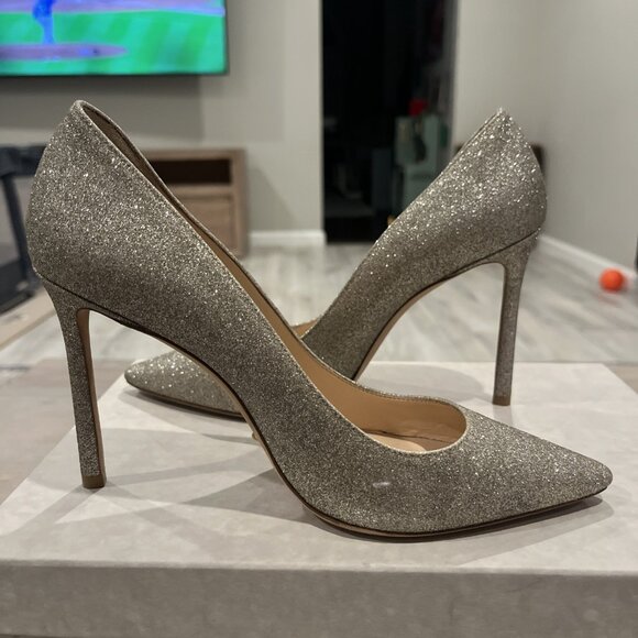 Jimmy Choo Romy 100 Platinum Ice Dusty Glitter Pointy Toe Pumps - Picture 5 of 8